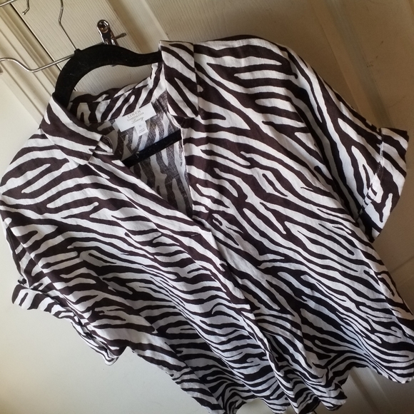Charter Club 100% Linen Luxury Zebra Print Blouse XL - Picture 2 of 13